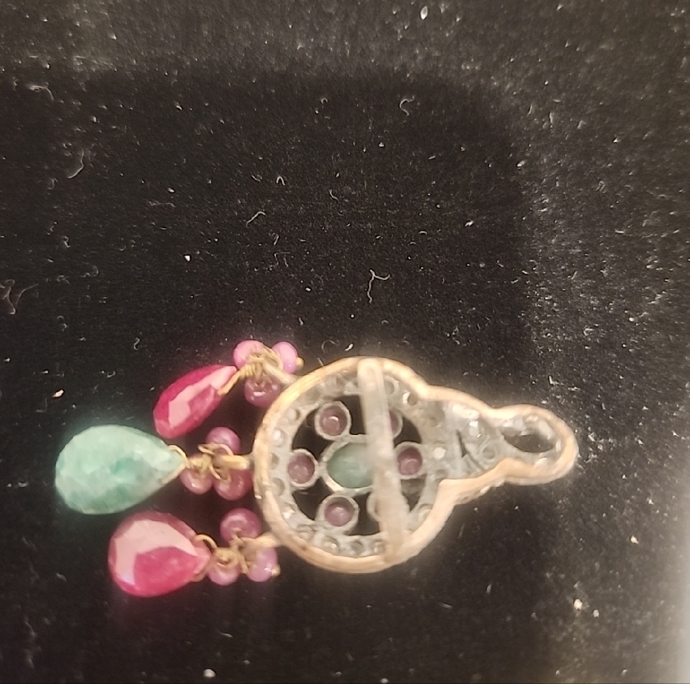 MaharajahVintage Green RED Pink Gemstone Drop Earrings Collectibles Pierce - Picture 4 of 4